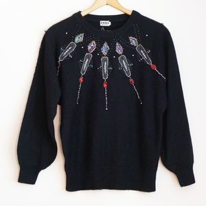 Vintage Black Jewelled Beaded Pullover Sweater